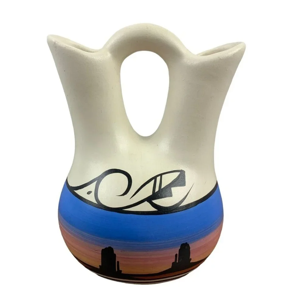 Navajo Clay Wedding Vase‎ Native American Signed Southwestern Sunset Desert 8
